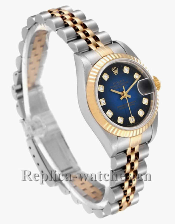 Replica Rolex Datejust 69173 Stainless steel oyster case 26mm Blue vignette dial Diamond Ladies Watch