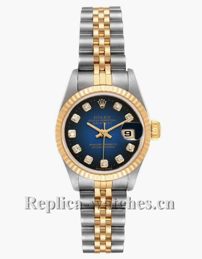 Replica Rolex Datejust 69173 Stainless steel oyster case 26mm Blue vignette dial Diamond Ladies Watch
