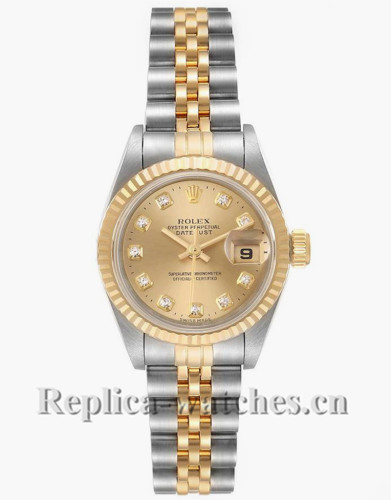 Replica Rolex Datejust  69173 Stainless steel oyster case 26mm Champagne dial Ladies Watch