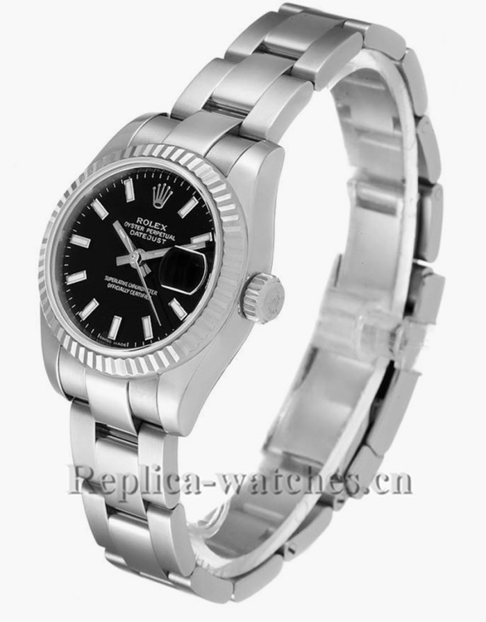 Replica Rolex Datejust 179174 Stainless steel oyster case 26mm Black Dial Ladies Watch