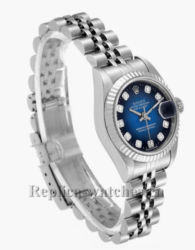 Replica Rolex Datejust 69174 Stainless steel oyster case 26mm Blue Vignette Diamond dial Ladies Watch