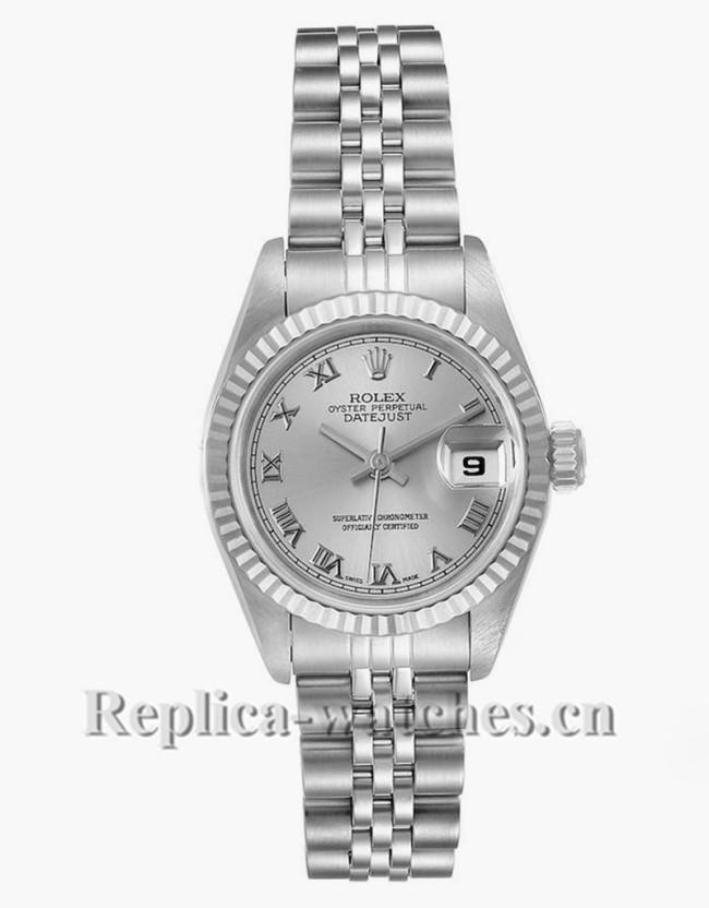 Replica Rolex Datejust 69174 Stainless steel oyster case 26mm Silver Roman Dial Ladies Watch