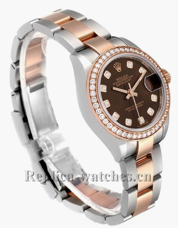 Replica Rolex Datejust 279381 Stainless steel oyster case 28mm Chocolate brown dial Diamond Ladies Watch
