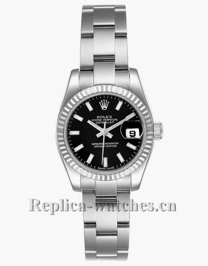Replica Rolex Datejust 179174 Stainless steel oyster case 26mm Black Dial Ladies Watch