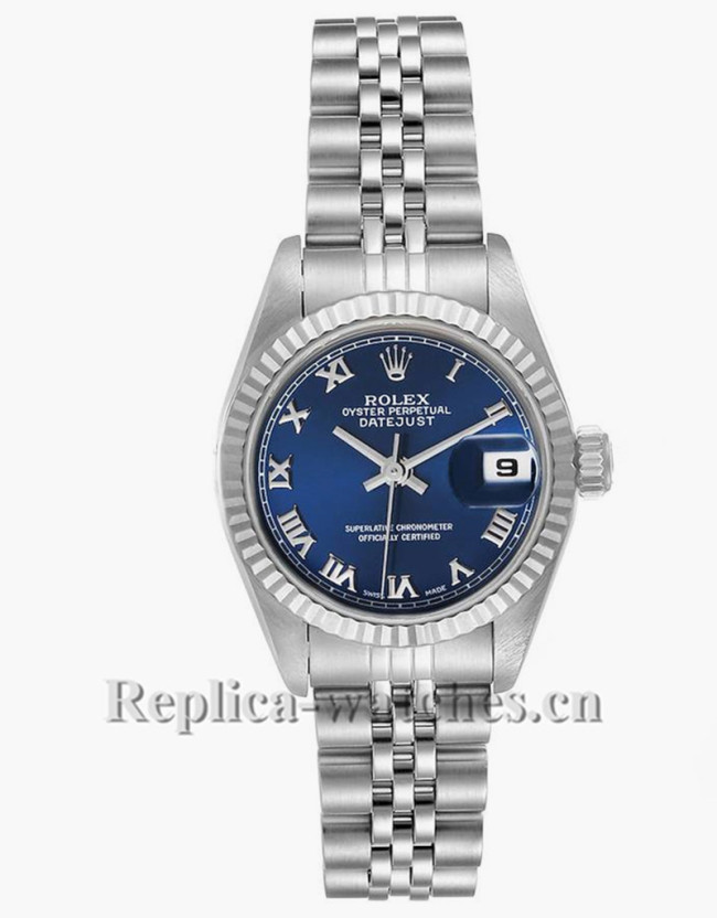 Replica Rolex Datejust 69174 Stainless steel oyster case 26mm Blue Roman Dial Ladies Watch