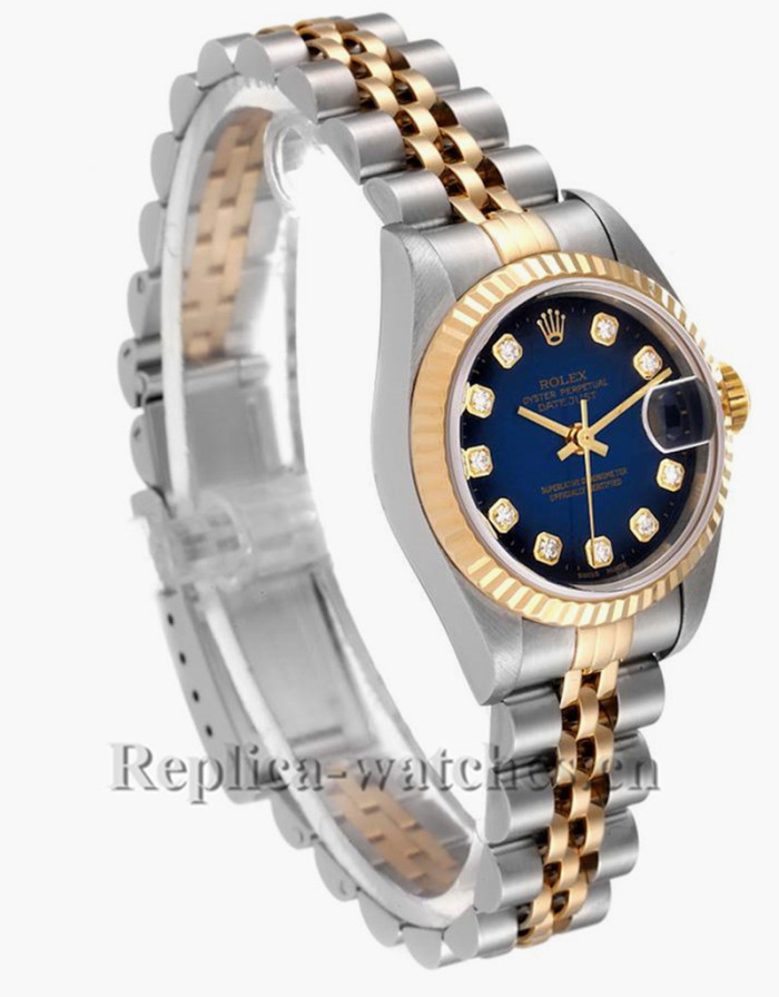 Replica Rolex Datejust 79173 Stainless steel oyster case 26mm Blue Vignette Diamond dial Ladies Watch
