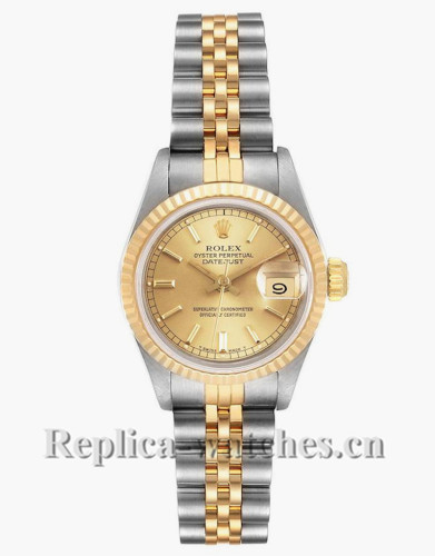 Replica Rolex Datejust 69173 Steel Fluted Bezel 26mm Champagne dial Ladies Watch