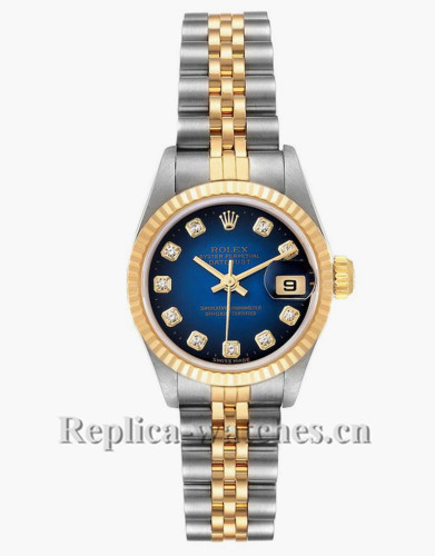 Replica Rolex Datejust 69173 Stainless steel 26mm Blue vignette dial Diamond Ladies Watch