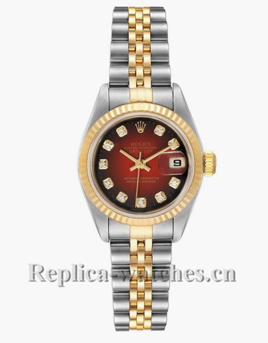 Replica Rolex Datejust 79173 Stainless steel oyster case 26mm Red vignette dial Diamond Ladies Watch