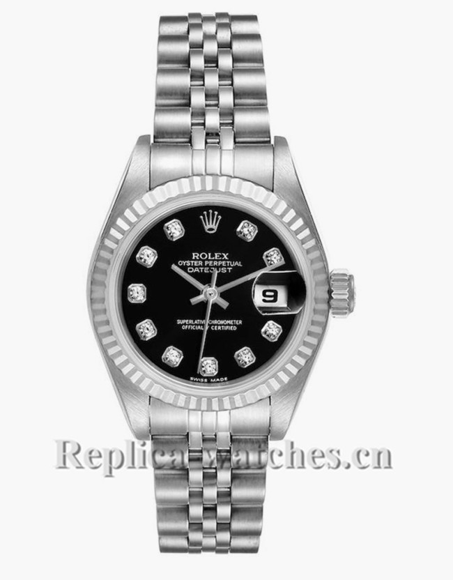 Replica Rolex Datejust 79174 Stainless steel oyster case 26mm Black Diamond Dial Ladies Watch