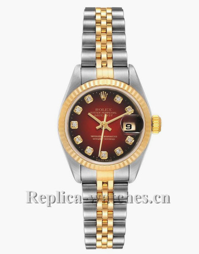 Replica Rolex Datejust 79173 Stainless steel oyster case 26mm Red vignette dial Diamond Ladies Watch