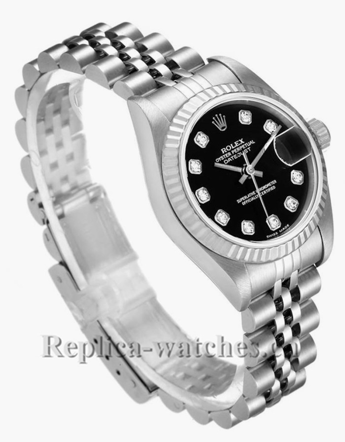 Replica Rolex Datejust 79174 Stainless steel oyster case 26mm Black Diamond Dial Ladies Watch