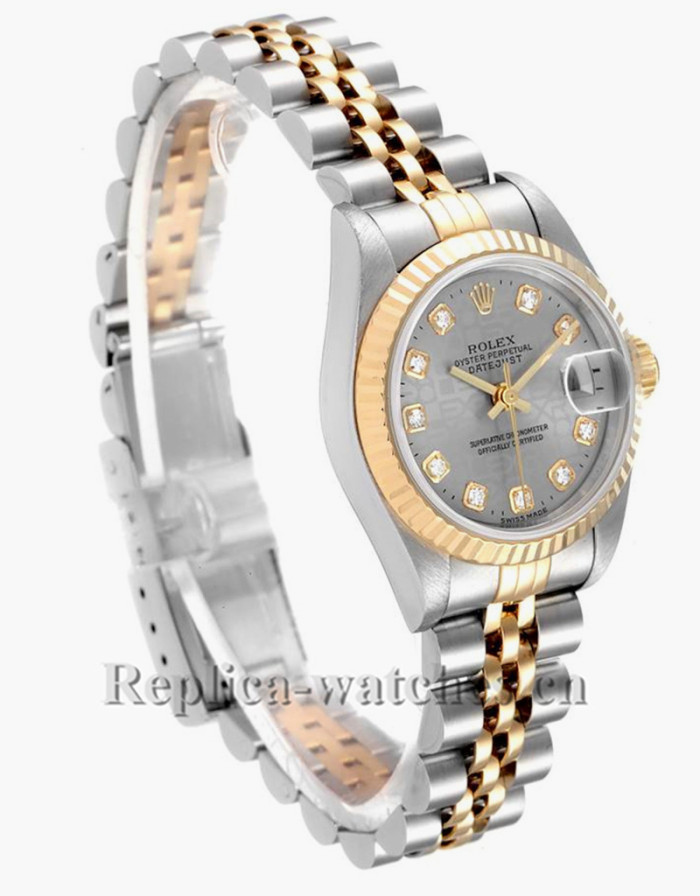 Replica Rolex Datejust 69173 Stainless steel oyster case 26mm Gray Diamond Dial Ladies Watch