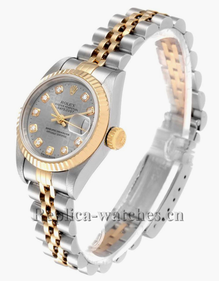 Replica Rolex Datejust 69173 Stainless steel oyster case 26mm Gray Diamond Dial Ladies Watch