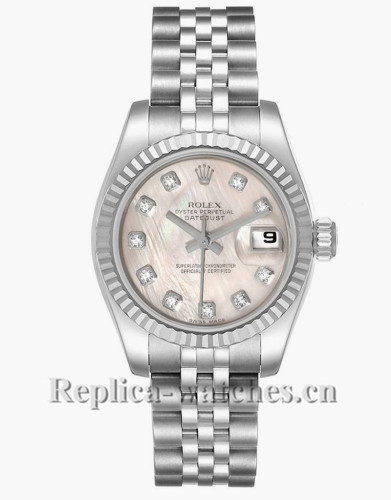 Replica Rolex Datejust 179174 Stainless steel oyster case 26mm MOP Diamond dial Ladies Watch