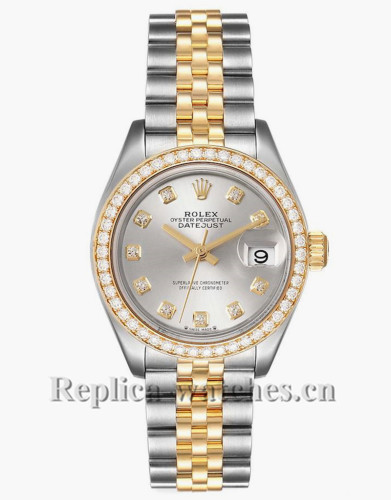 Replica Rolex Datejust 279383 Stainless steel oyster case 28mm Silver dial Diamond Watch