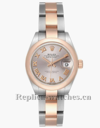 Replica Rolex Datejust 279161 Stainless steel oyster case 28mm Silver Roman Dial Ladies Watch