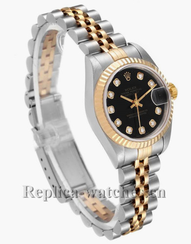 Replica Rolex Datejust 79173 Stainless steel oyster case 26mm Black Diamond Dial Ladies Watch