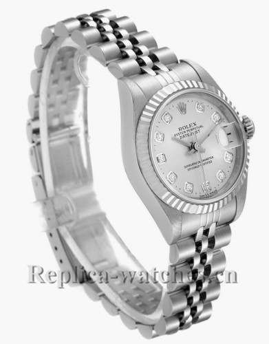 Replica Rolex Datejust 69174 Stainless steel oyster case 26mm Silver Diamond Dial Watch