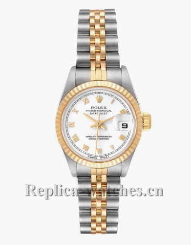 Replica Rolex Datejust 69173 Steel Fluted Bezel 26mm White dial Ladies Watch