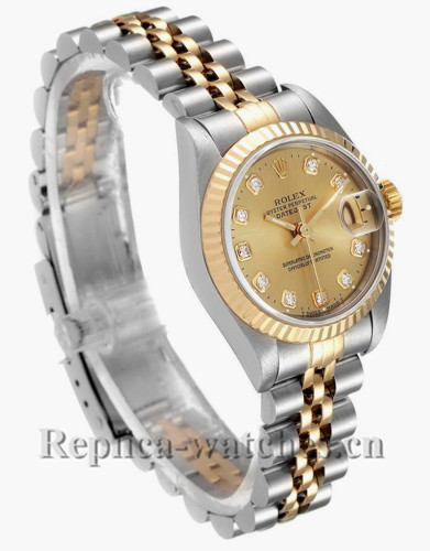 Replica Rolex Datejust 69173 Stainless steel oyster case 26mm Champagne dial Diamond Ladies Watch