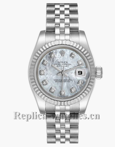 Replica Rolex Datejust 179174 Stainless steel oyster case 26mm MOP Diamond dial Ladies Watch