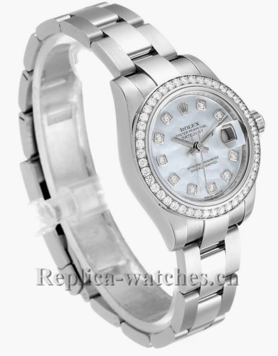 Replica Rolex Datejust 179384 Stainless steel oyster case 26mm MOP Diamond dial Ladies Watch