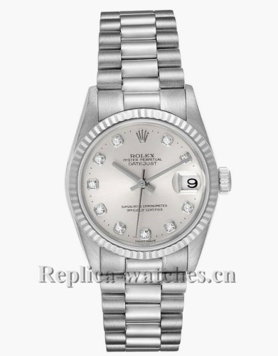 Replica Rolex President 78279 fluted bezel 31mm Silver dial Diamond Ladies Watch