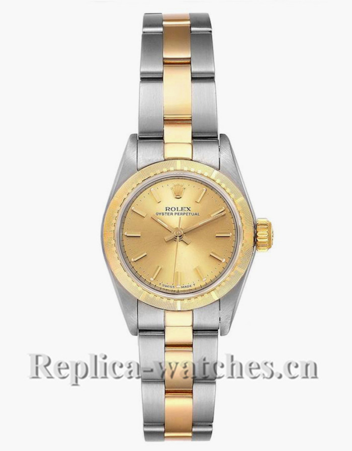 Replica Rolex Oyster Perpetual 67243 Stainless steel oyster case 24mm Champagne dial Ladies Watch