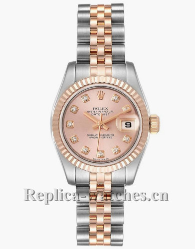 Replica Rolex Datejust 179171 Stainless steel oyster case 26mm Rose dial Diamond Ladies Watch