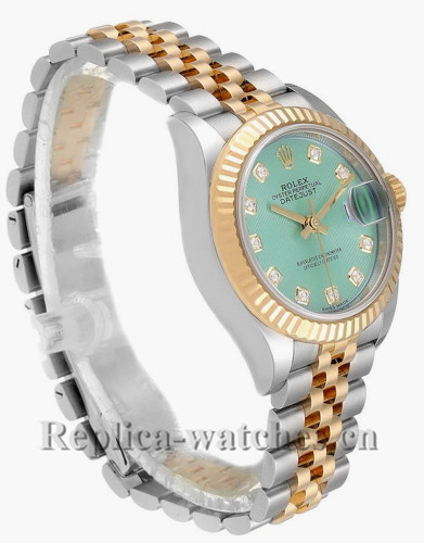Replica Rolex Datejust 279173 Stainless steel oyster case 28mm Green Diamond Dial Ladies Watch