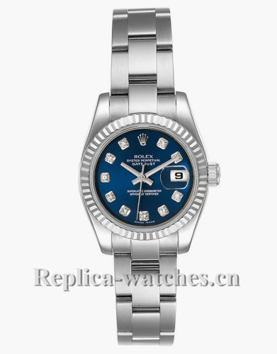 Replica Rolex Datejust 179174 Stainless steel oyster case 26mm Blue Diamond Dial Ladies Watch