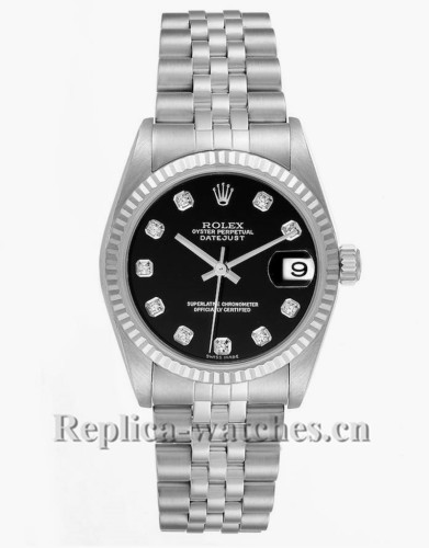 Replica Rolex Datejust 78274 Stainless steel oyster case 31mm Black dial Diamond Ladies Watch