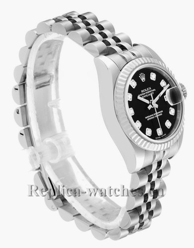 Replica Rolex Datejust 179174 Stainless steel oyster case 26mm Black dial Ladies Watch