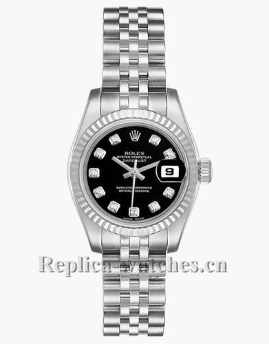 Replica Rolex Datejust 179174 Stainless steel oyster case 26mm Black dial Ladies Watch