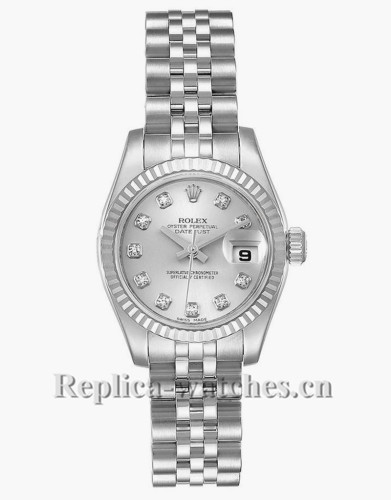 Replica Rolex Datejust 179174 Stainless steel oyster case 26mm Silver dial Diamond Ladies Watch