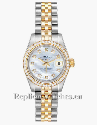 Replica Rolex  Datejust 179383 Stainless steel oyster case 26mm MOP Diamond dial Ladies Watch