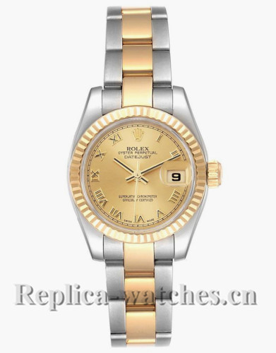 Replica Rolex Datejust 179173 Stainless steel oyster case 26mm Champagne Dial Ladies Watch