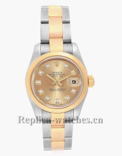 Replica Rolex Datejust 179163 Stainless steel oyster case 26mm Champagne dial Diamond Ladies Watch