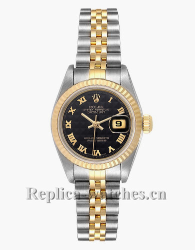 Replica Rolex Datejust 79173 Stainless steel oyster case 26mm Black Dial Ladies Watch