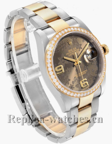 Replica Rolex Datejust 116243 Stainless steel case 36mm Bronze Flower Dial Ladies Watch