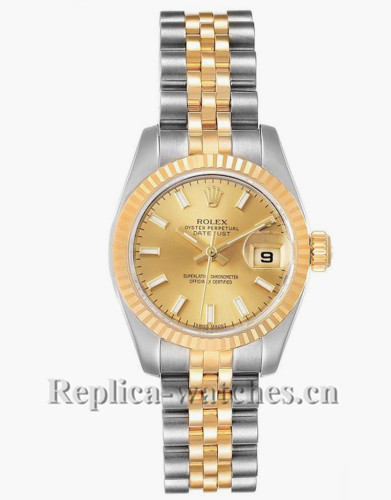 Replica Rolex Datejust 179173 Stainless steel oyster case 26mm Champagne dial Ladies Watch