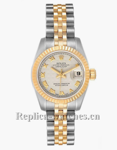 Replica Rolex Datejust 179173 Stainless steel oyster case 26mm Silver pyramid dial Ladies Watch