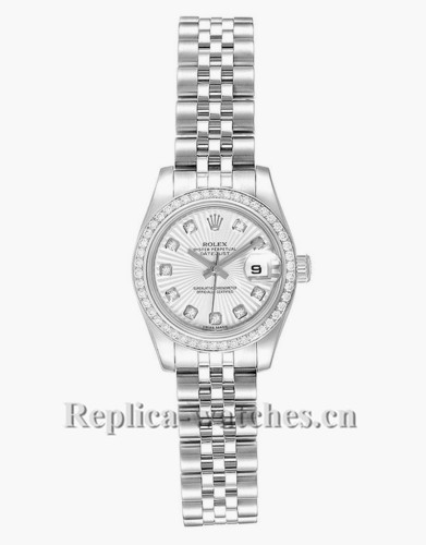 Replica Rolex Datejust 179384 Stainless steel oyster case 26mm Silver sunbeam dial Diamond Ladies Watch