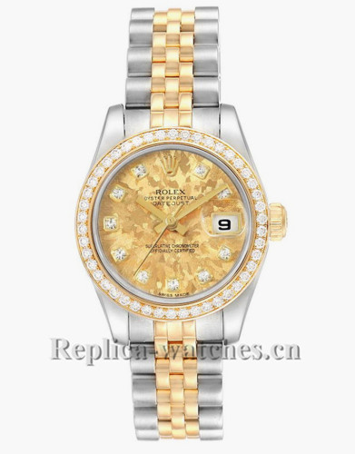 Replica Rolex Datejust 179383 Stainless steel oyster case 26mm Yellow Crystals dial Diamond Ladies Watch