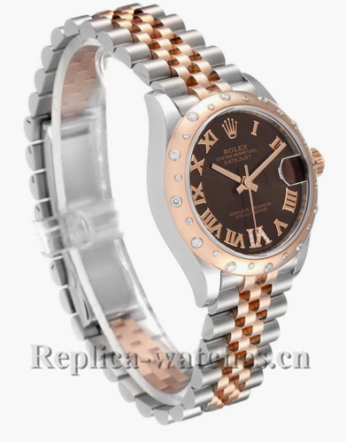 Replica Rolex Datejust Midsize 278341 Stainless steel oyster case 31mm Chocolate brown dial Diamond Ladies Watch