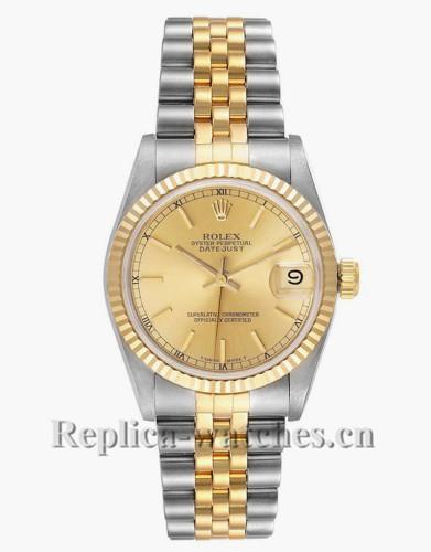 Replica Rolex Datejust Midsize 68273 Stainless steel oyster case 31mm Champagne dial Ladies Watch