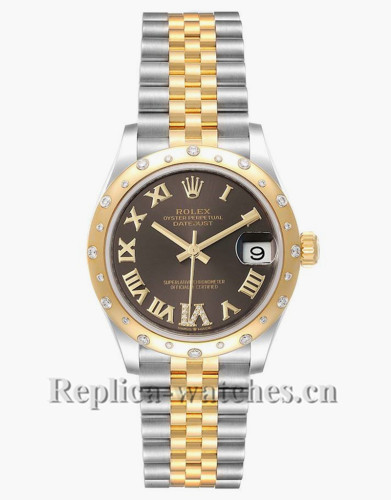 Replica Rolex Datejust Midsize 278343 Stainless steel oyster case 31mm grey dial Diamond Ladies Watch