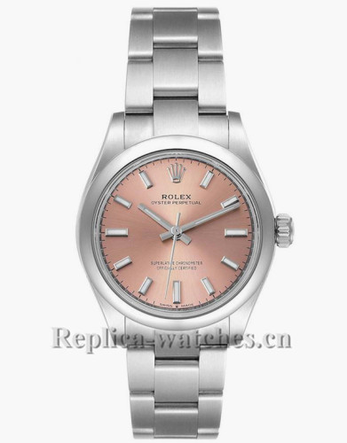 Replica Rolex Midsize Stainless steel oyster case 31mm  277200 Pink Dial Automatic  Ladies Watch