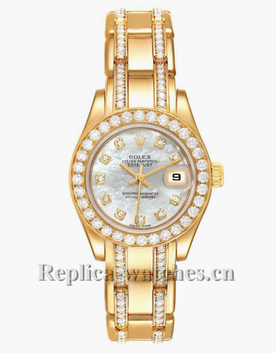 Replica Rolex Pearlmaster 80298 oyster case 29mm MOP dial Diamond Ladies Watch